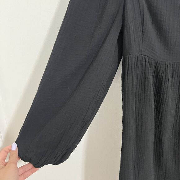 J Crew Dress Womens XS Black Square Neck Long Sleeve Gauze Casual Flowy Mini - Picture 3 of 9